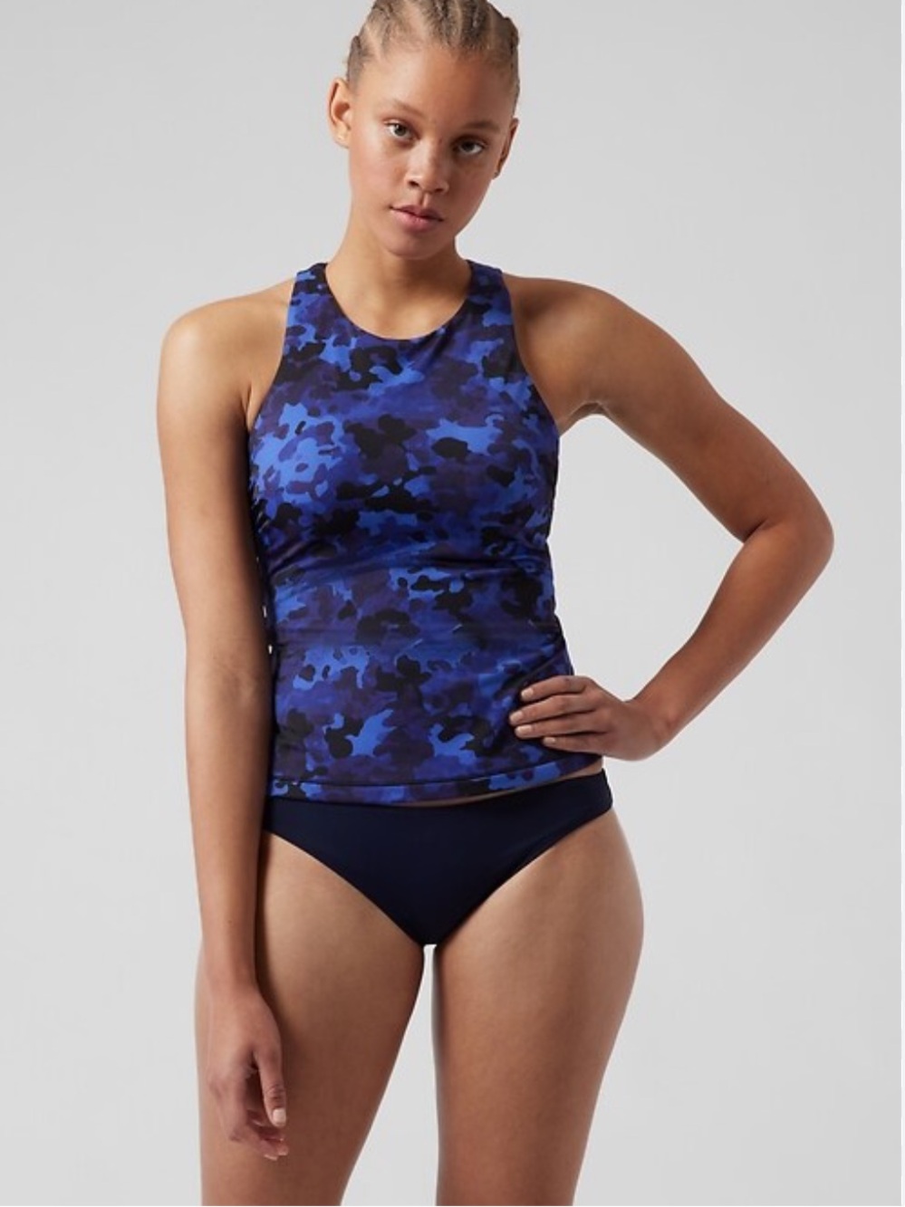 Athleta Maldives Blue Camo Print Tankini Swim Top Woman's 38D/DD Underwire New